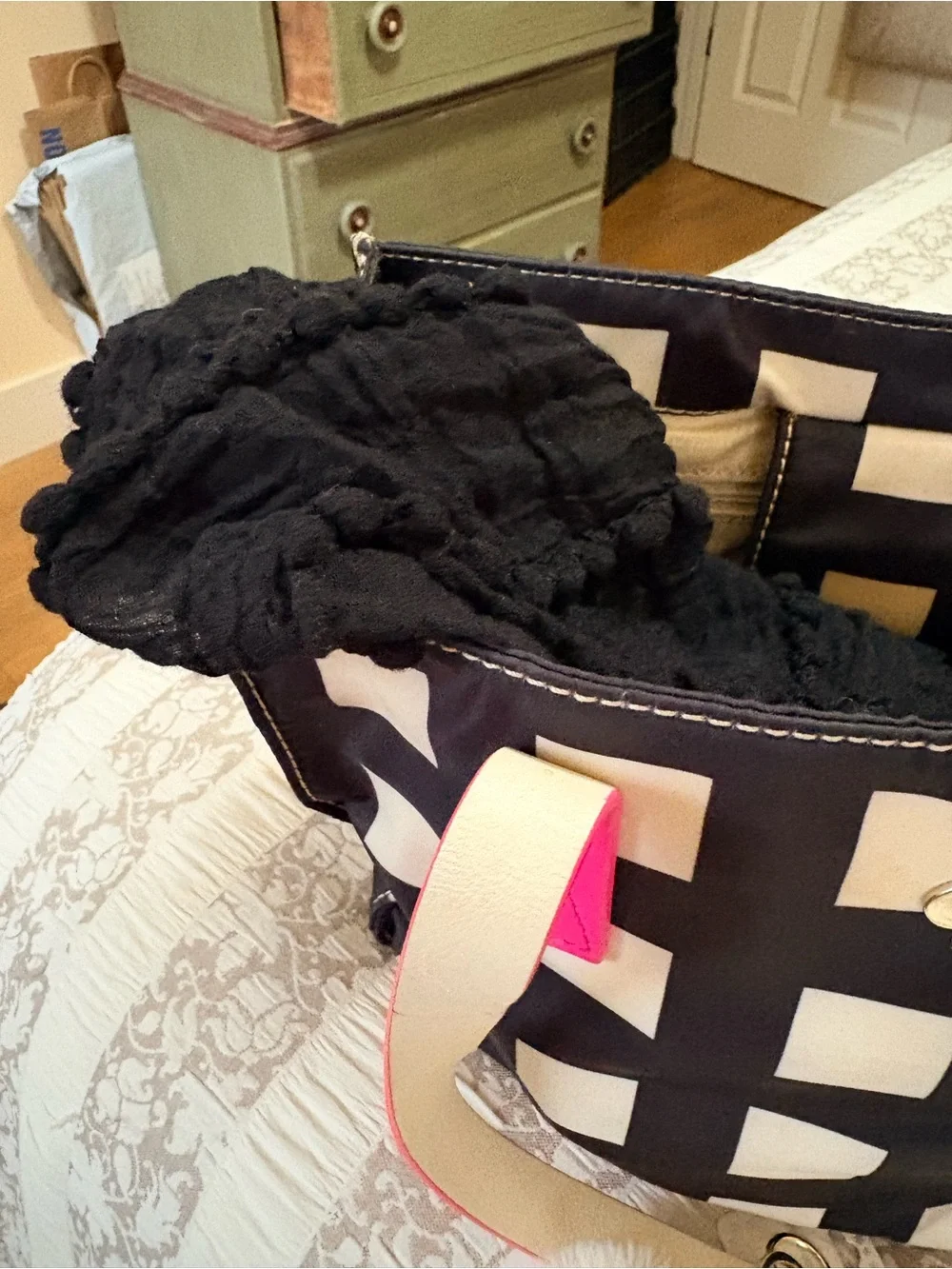 3pc Kate Spade Tote with Hello Kitty Charm & Black Scarf